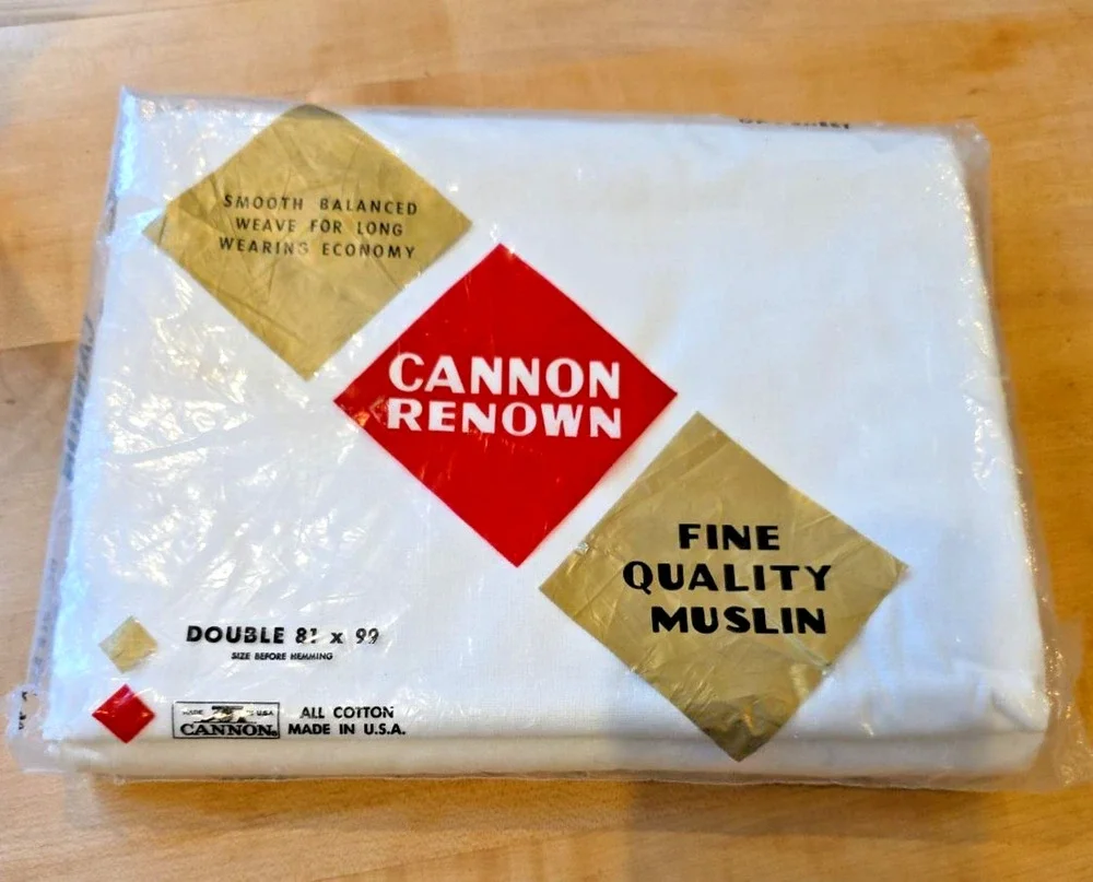 Cannon Renown Double Flat Sheet 81x99 Vtg 60s NOS White Cotton Muslin Made USA